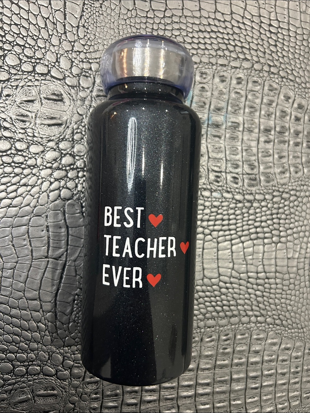Best Teacher Ever Black Glitter Water Bottle